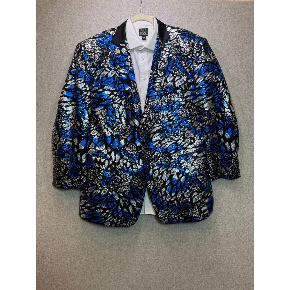 Mens Sequin Blue Silver Black Floral Maximalist Statement Glam Disco PartyBlazer